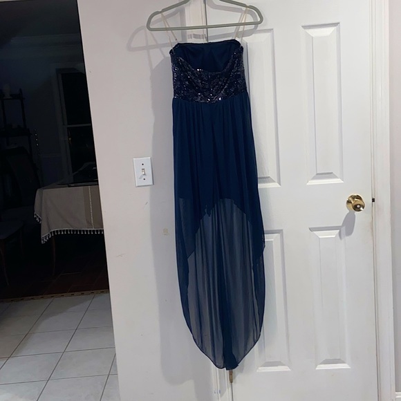 Blue high low strapless sequin dress - Picture 2 of 2